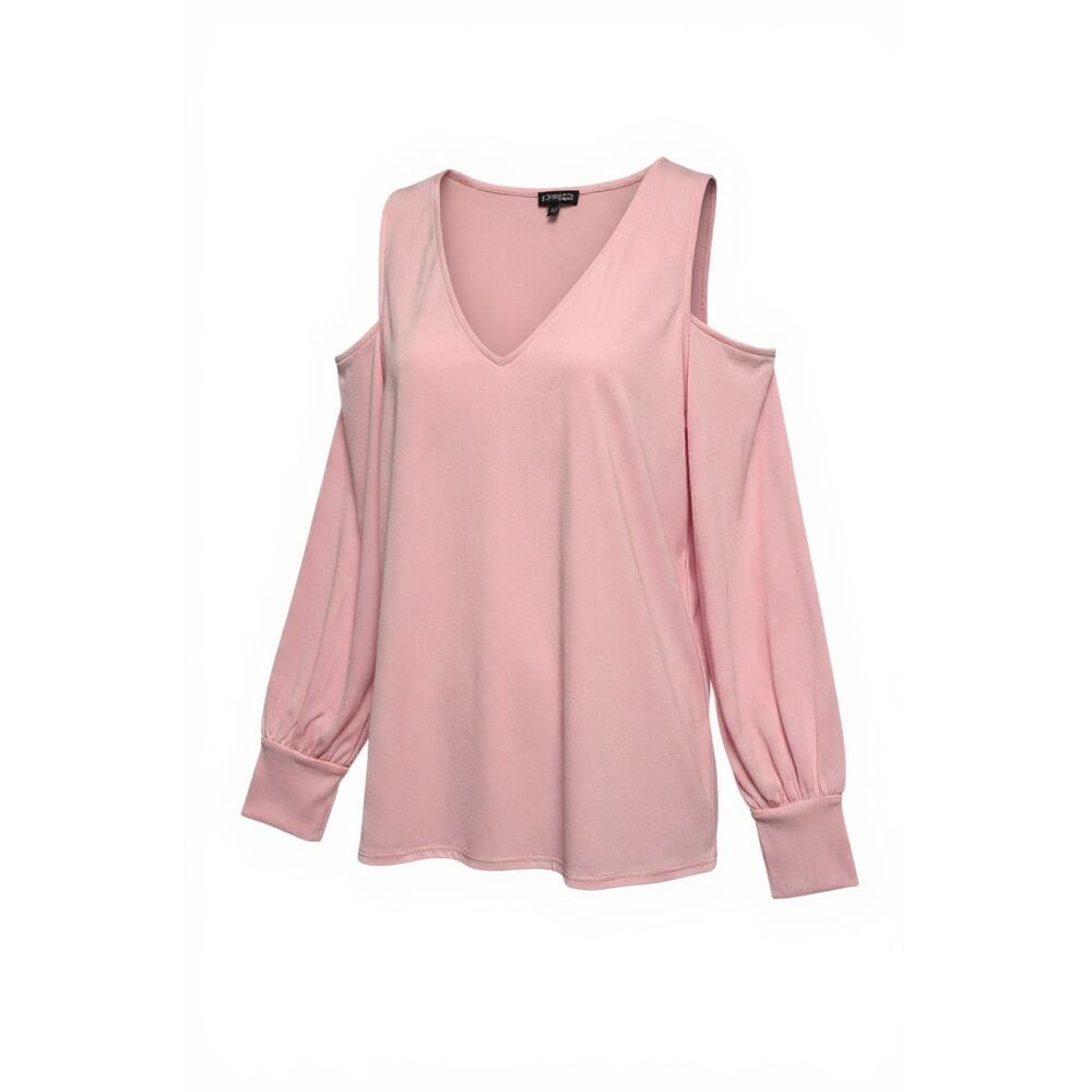 NWT EXPRESS Cold Shoulder Cut Out Pastel Pink V-Neck Blouse Size Medium